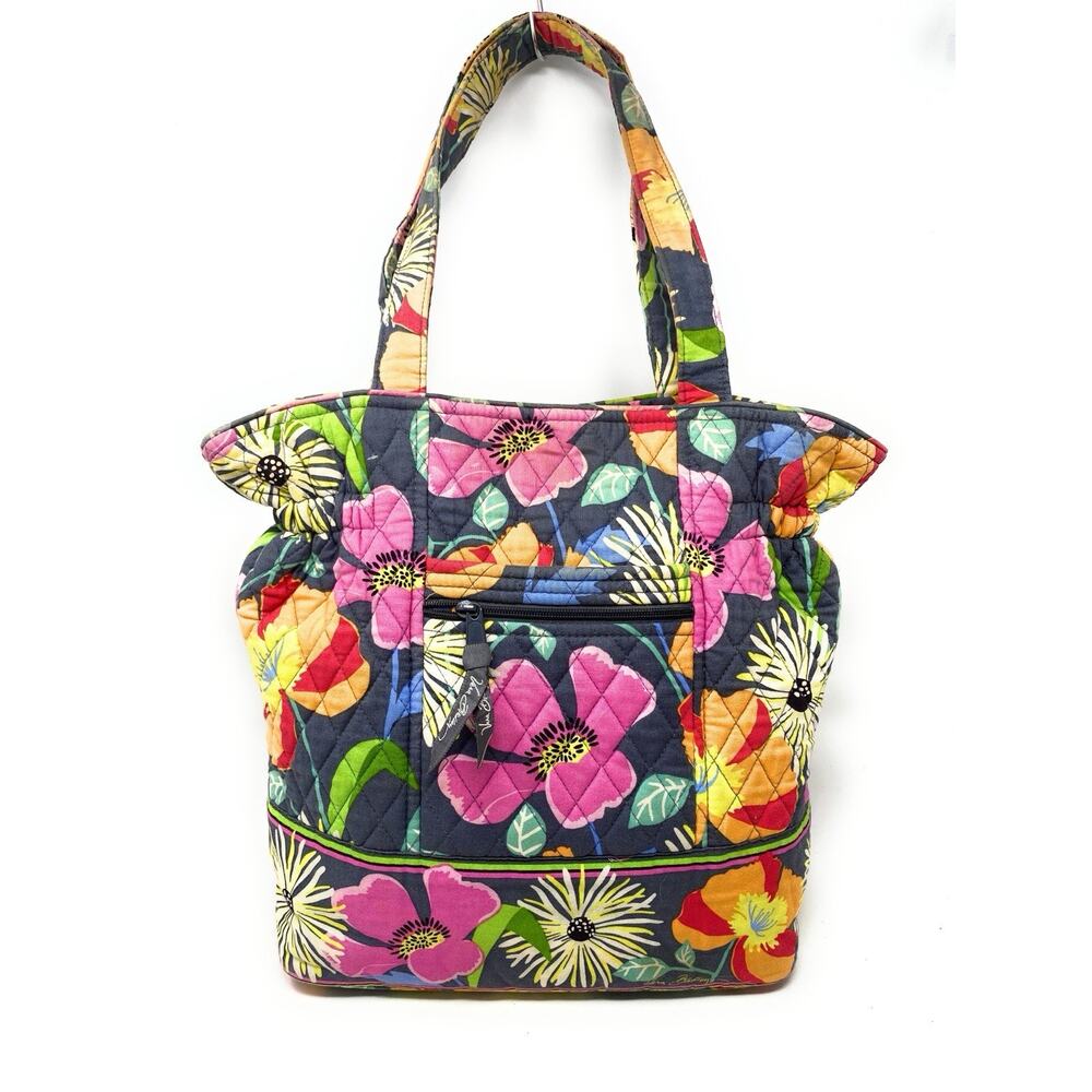 Vera Bradley Laura Bag Jazzy Blooms Gray Pink Purse Shoulder Tote Bird Floral